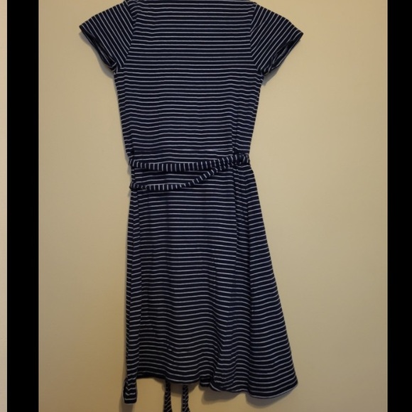 Pact Organic Cotton Wrap Dress Tulip Navy Stripes - Picture 6 of 8